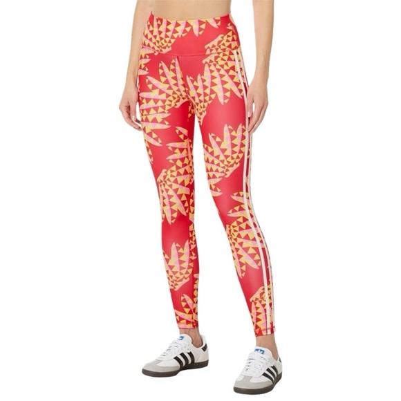 adidas Pants - FARM Rio x Adidas Psychedelic Wave 7/8 High Waist Leggings Tomato Red Yellow XS